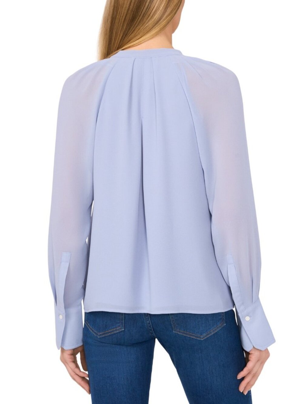 CeCe Pleated Tie Neck Blouse Slate Blue L NWT Career Office Top - Picture 7 of 7